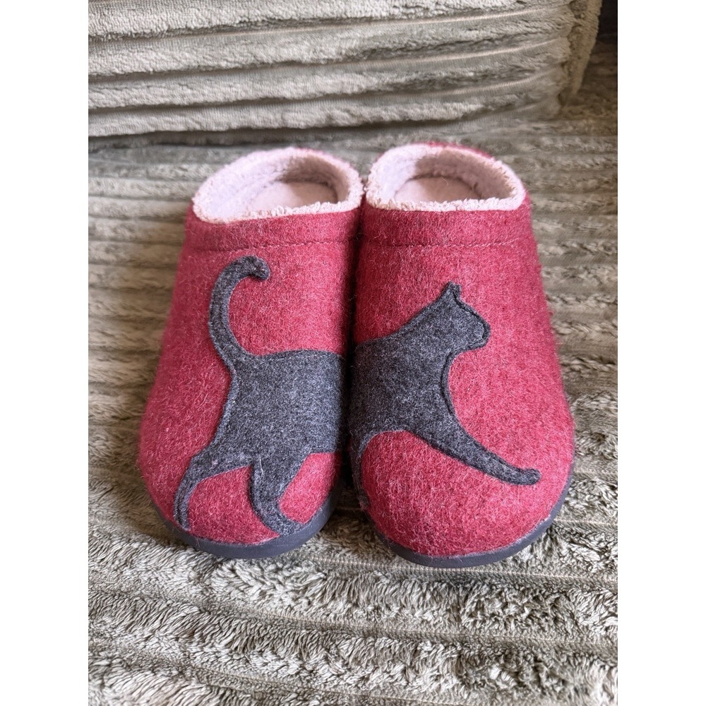 L.L. Bean Women's 7 Wool Red Cat Daybreak Scuff Motif Clog Slip-On Slippers